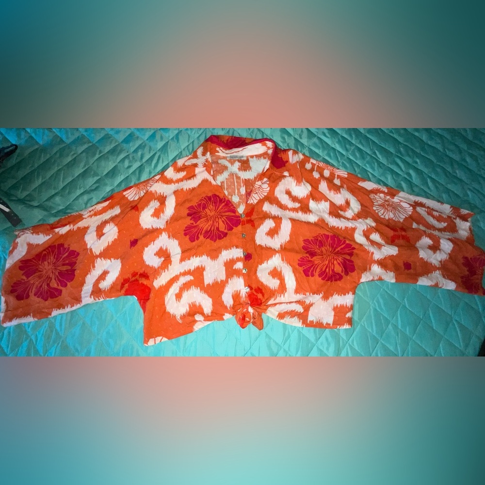 Rachel Zoe Orange and Pink Floral Button Down Shirt NWOT BOHEMIAN S/M vibrant